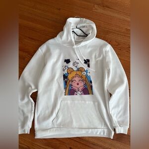 White Graphic Hoodie with Cartoon Print